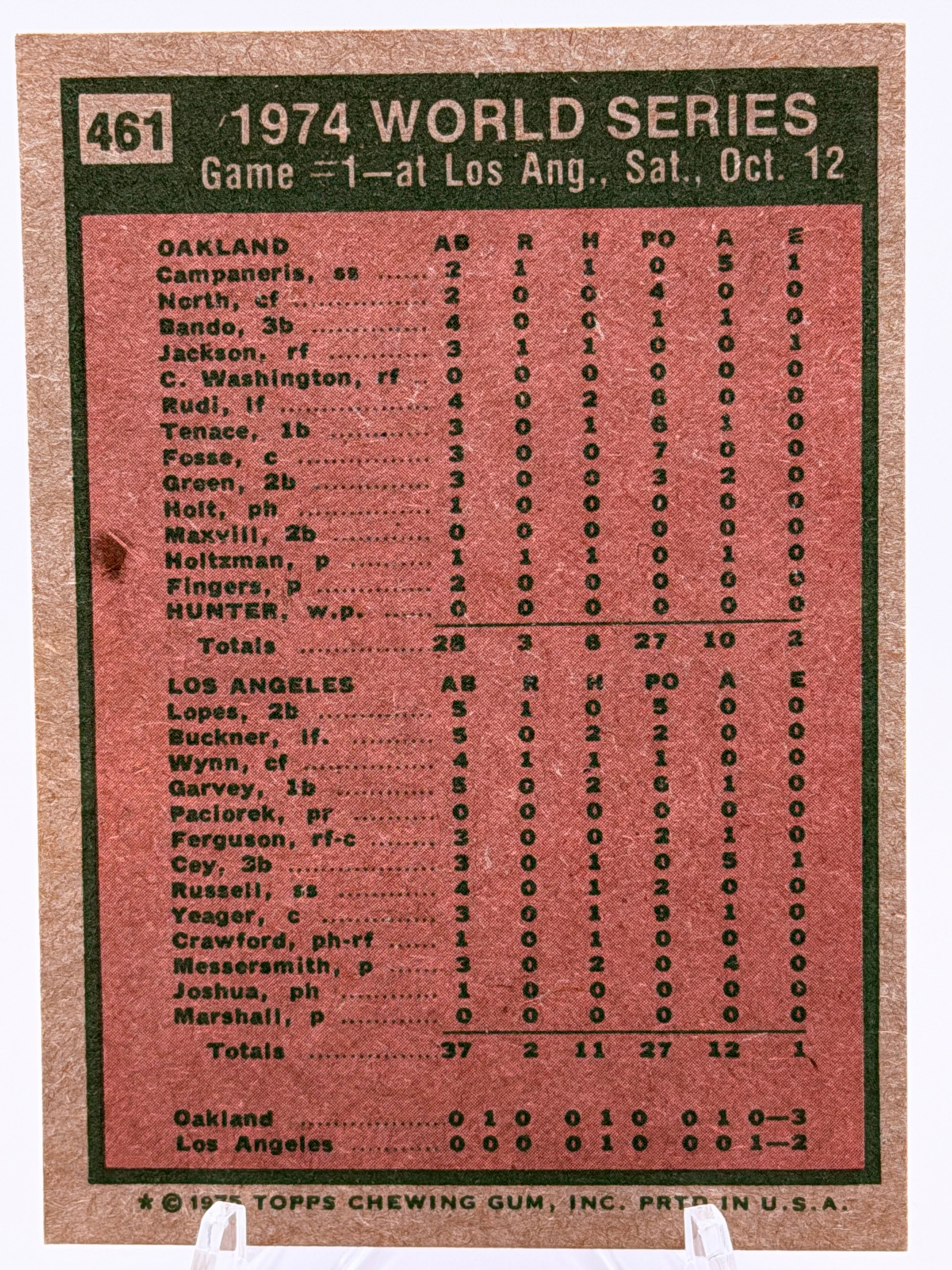 1975 Topps World Series 1974 Game 1 Card (Reggie Jackson) #461