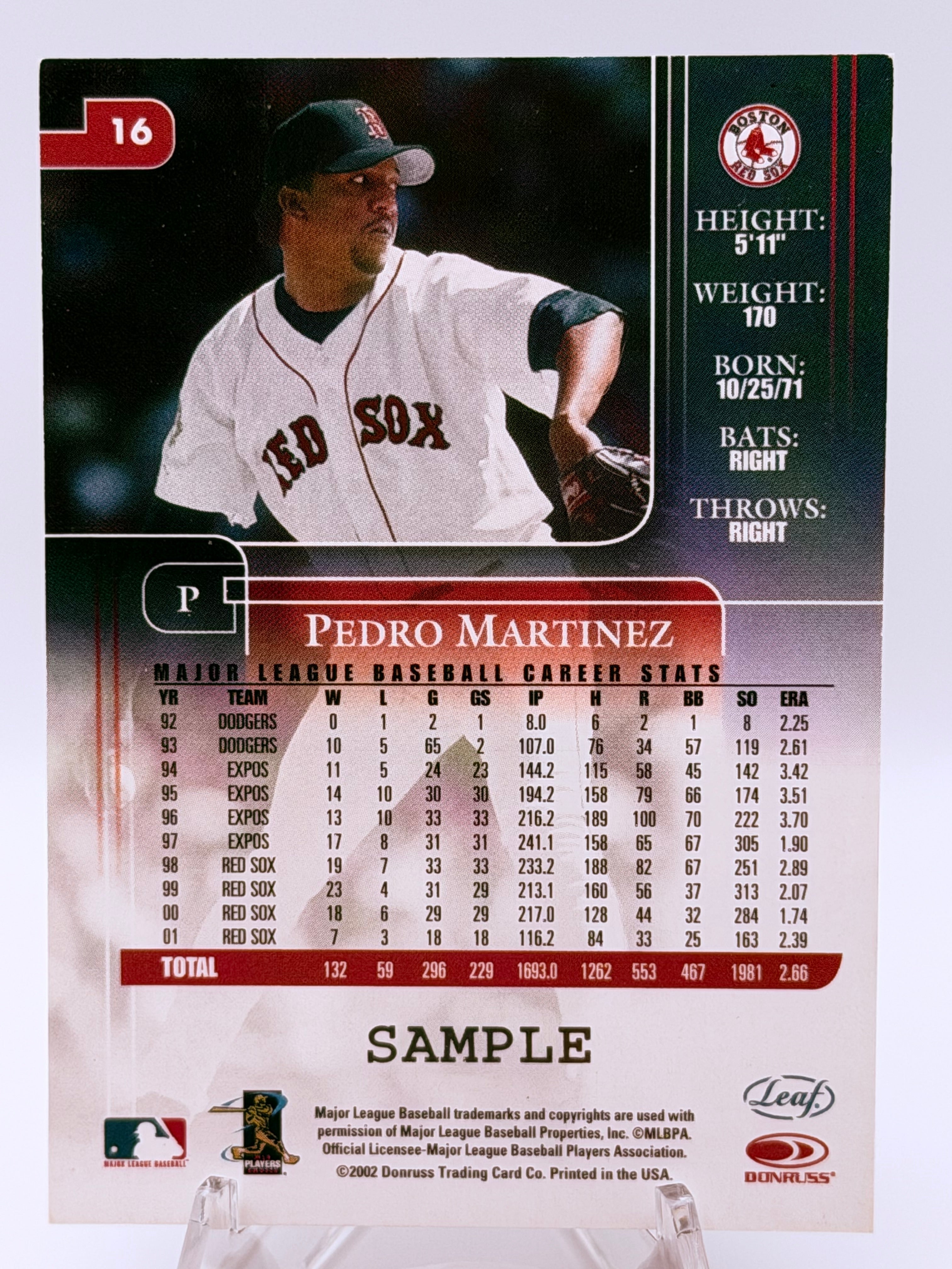 **RARE CARD** 2002 Donruss Leaf Pedro Martinez Rookies and Stars "SAMPLE" #16