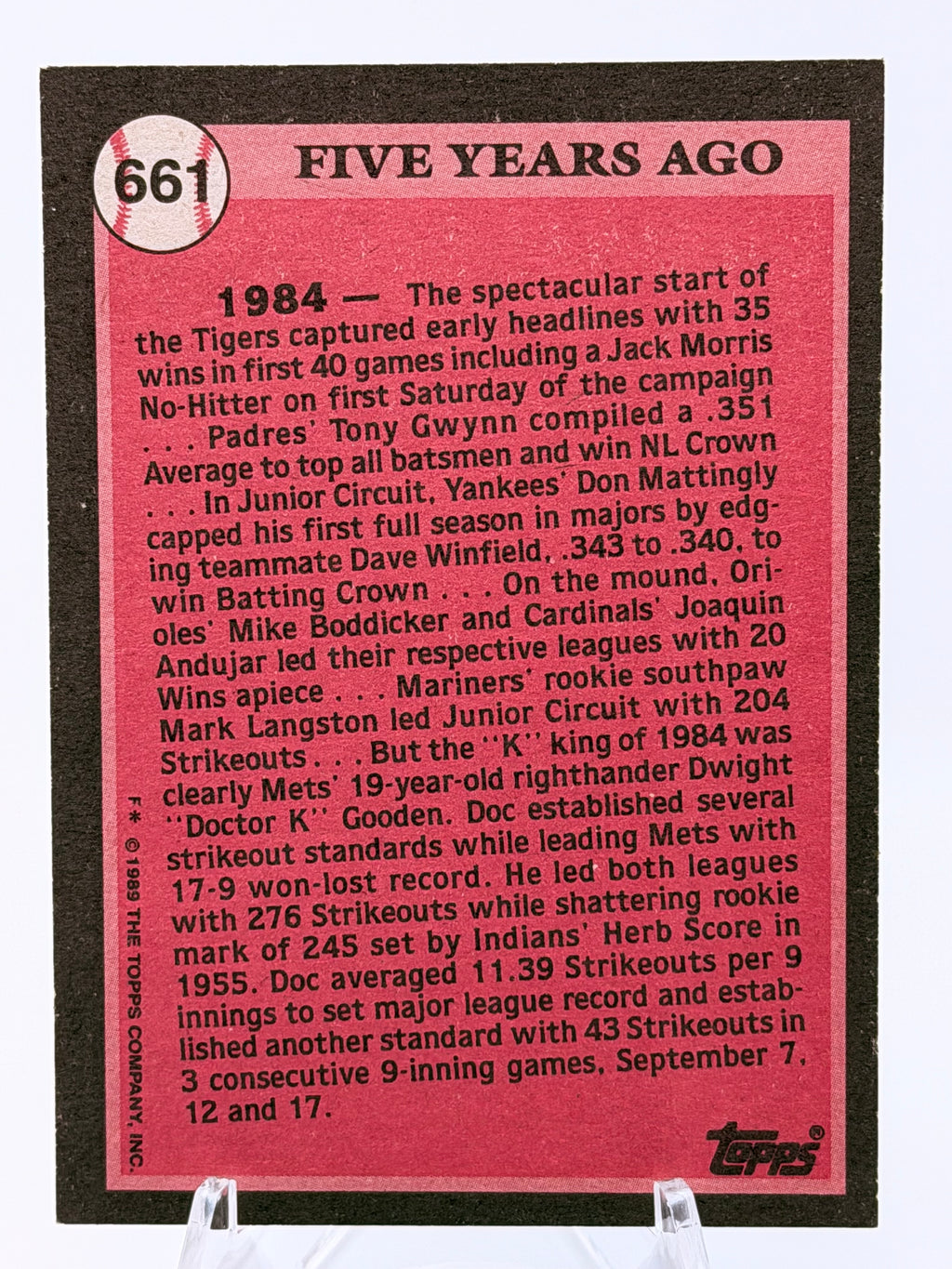 1989 Topps Dwight Gooden Turn Back the Clock #661