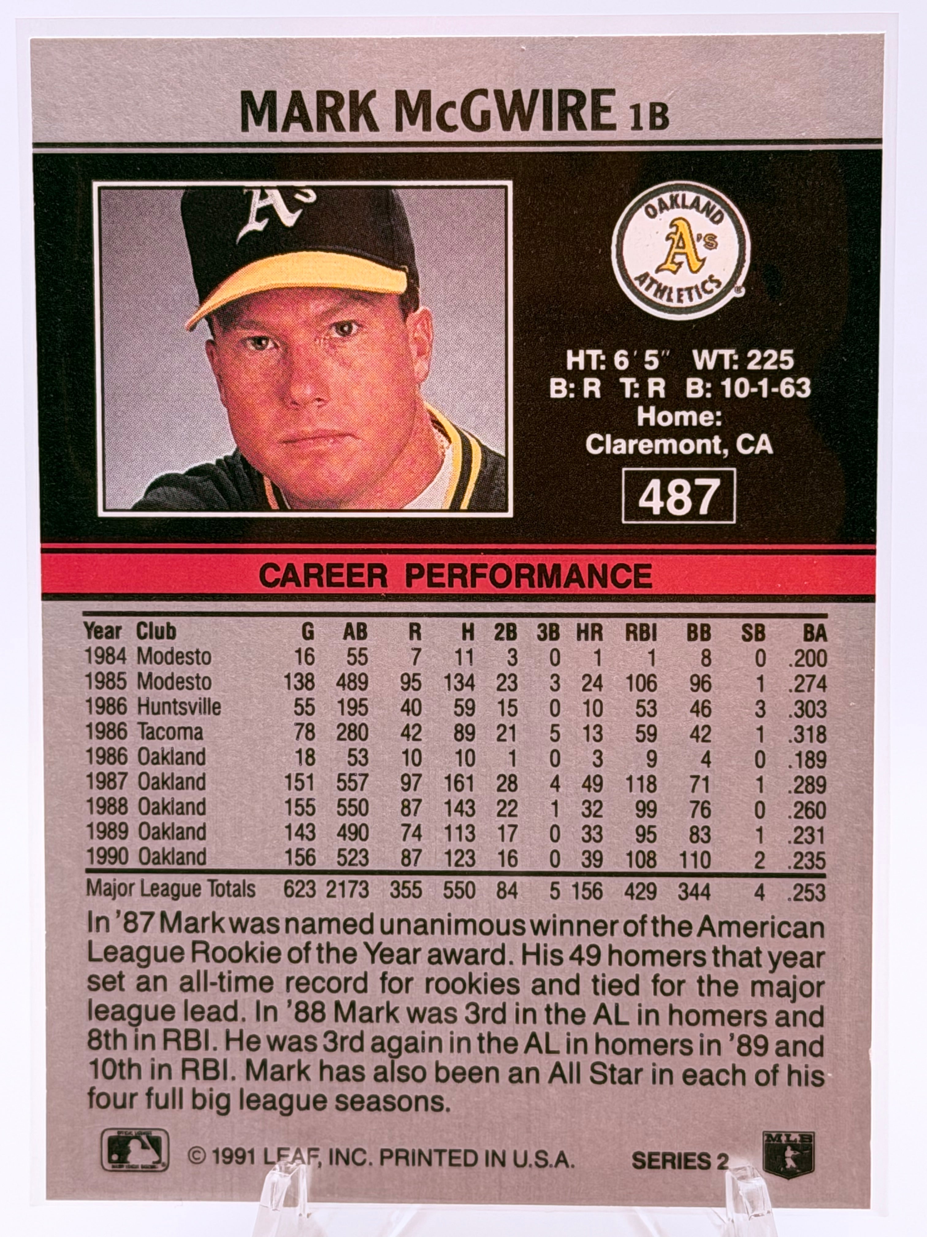 1991 Leaf Mark McGwire #487