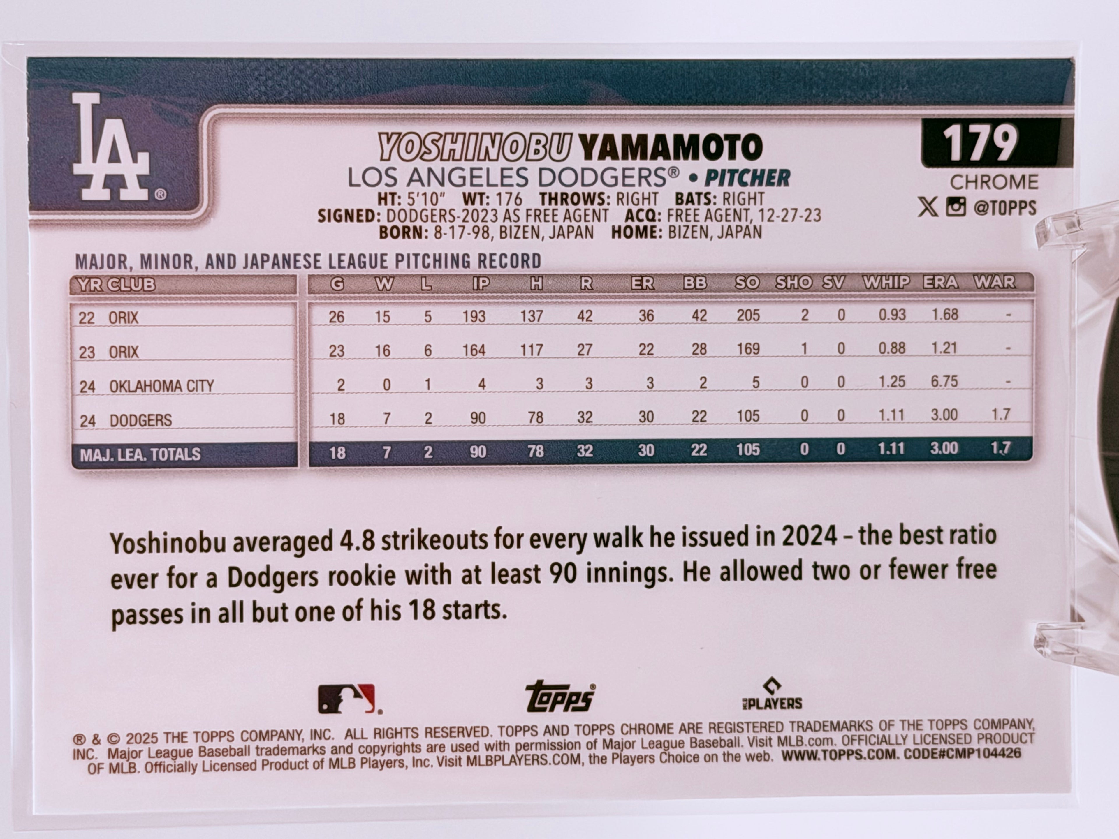 2025 Topps Chrome Yashinobu Yamamoto Logo Refractor #179