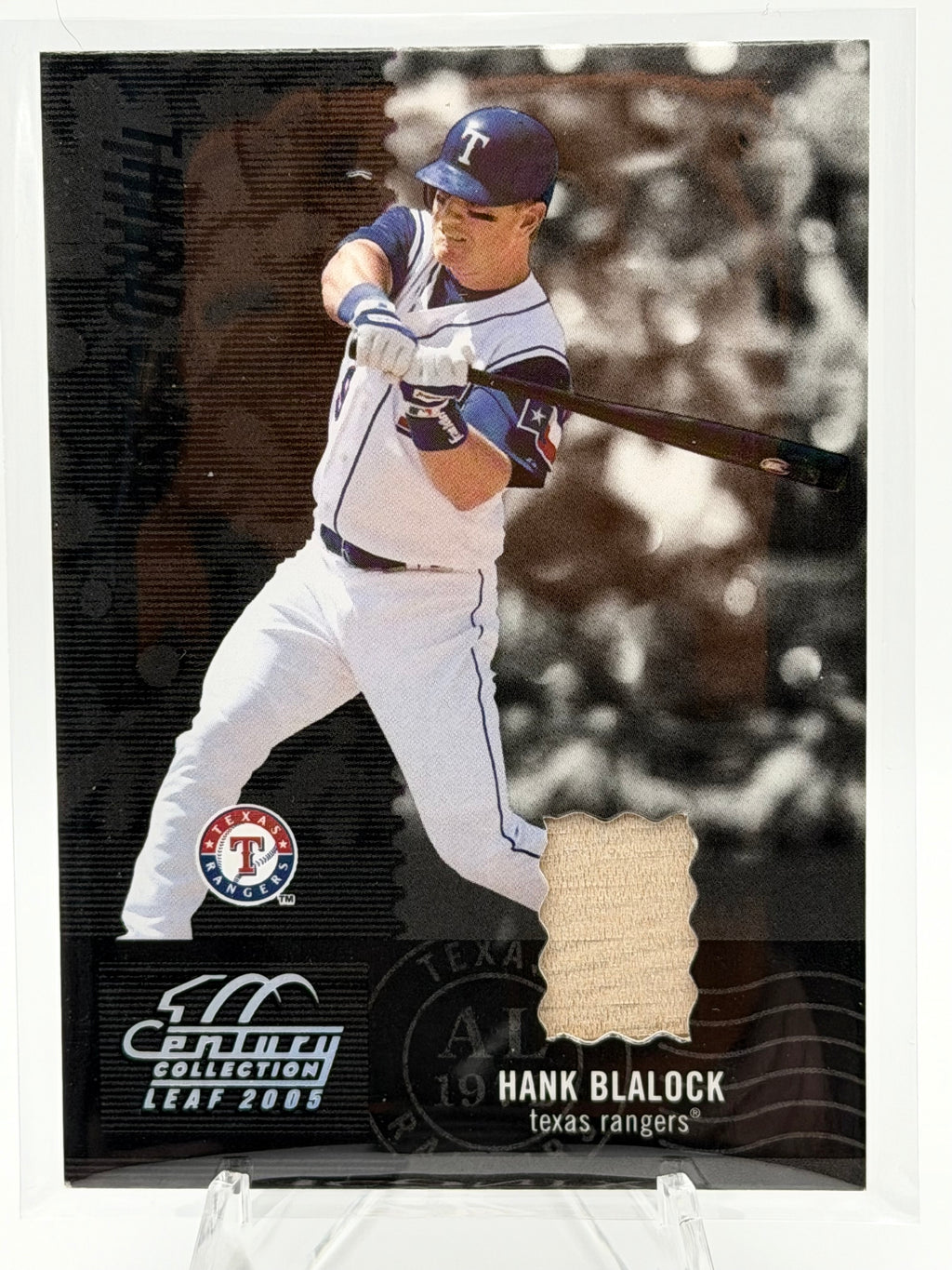 2004 Donruss Leaf Century Collection Hank Blalock Game Used Bat, 077/100, #9