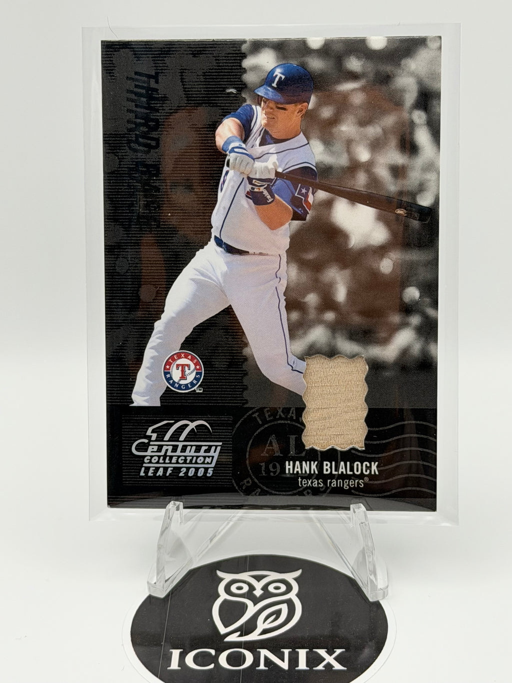 2004 Donruss Leaf Century Collection Hank Blalock Game Used Bat, 077/100, #9