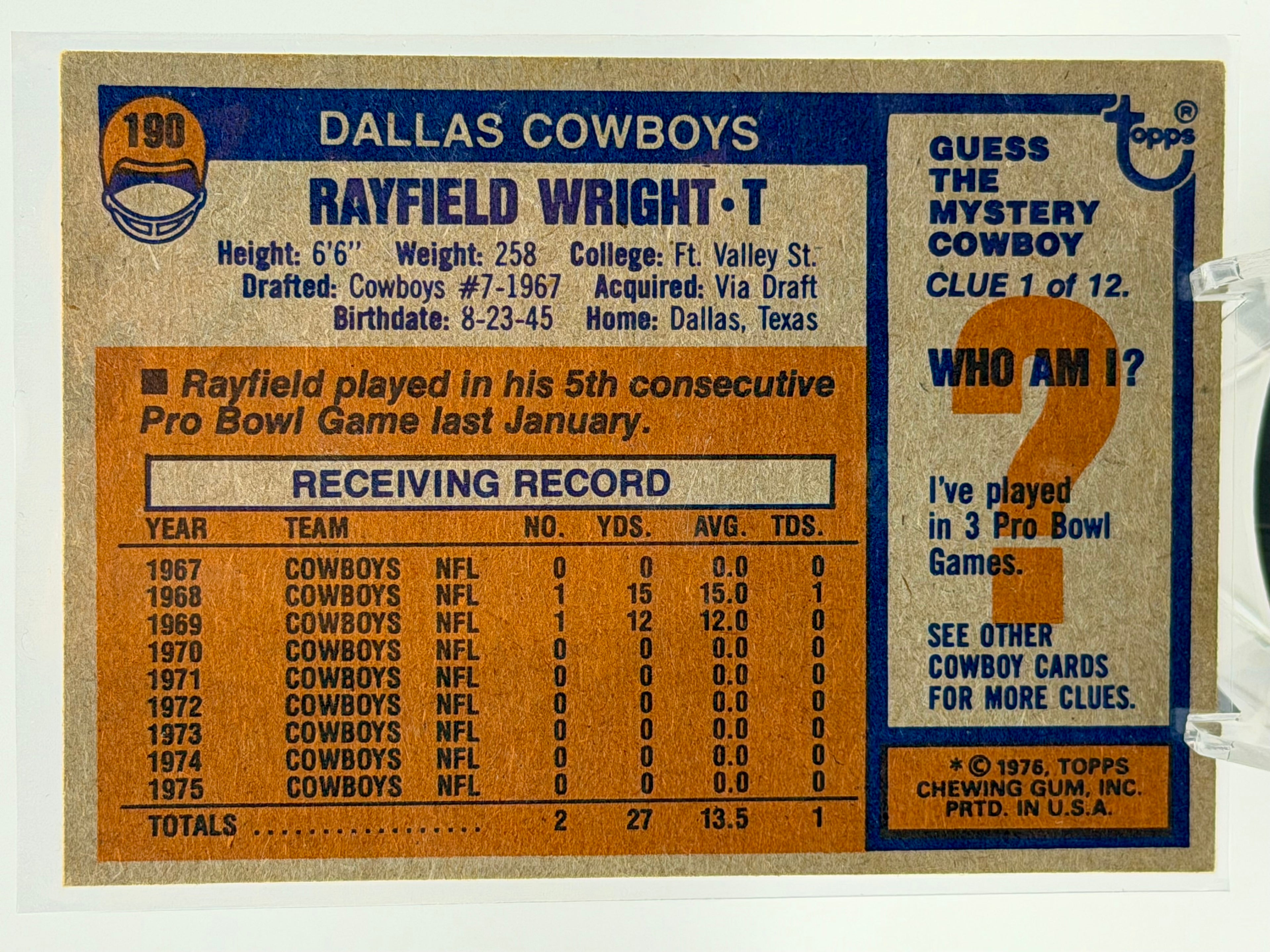 1976 Topps Rayfield Wright #190 (Dallas Cowboys)