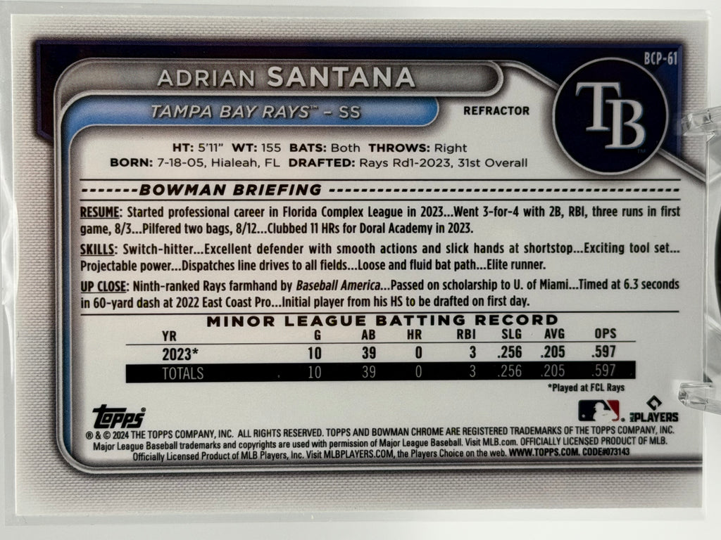 2024 Bowman Chrome Adrian Santana Refractor 498/499 #BCP-61