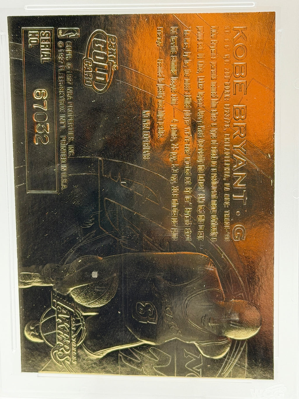 1996-97 Fleer 23Kt Gold Kobe Bryant Rookie Purple Signature - WCG GEM 10