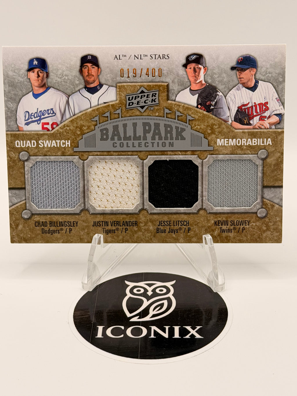 2009 Upper Deck Ballpark Collection Game Used patch AL/NL All Stars 019/400 #202 (Chad Billingsley, Justin Verlander, Jesse Litch, Kevin Slowey)