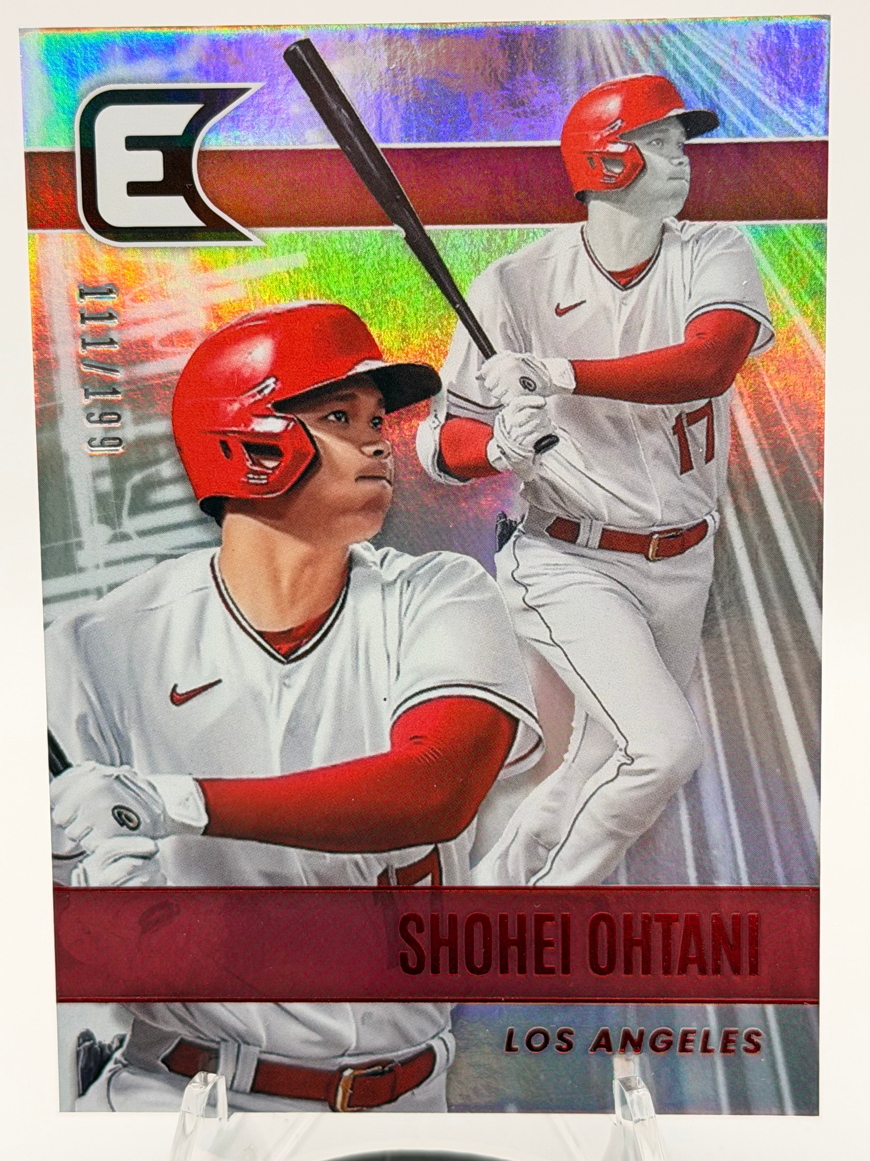 2022 Panini Essentials Shohei Ohtani Chrome Refractor 111/199 Card #18, NMT Excellent condition