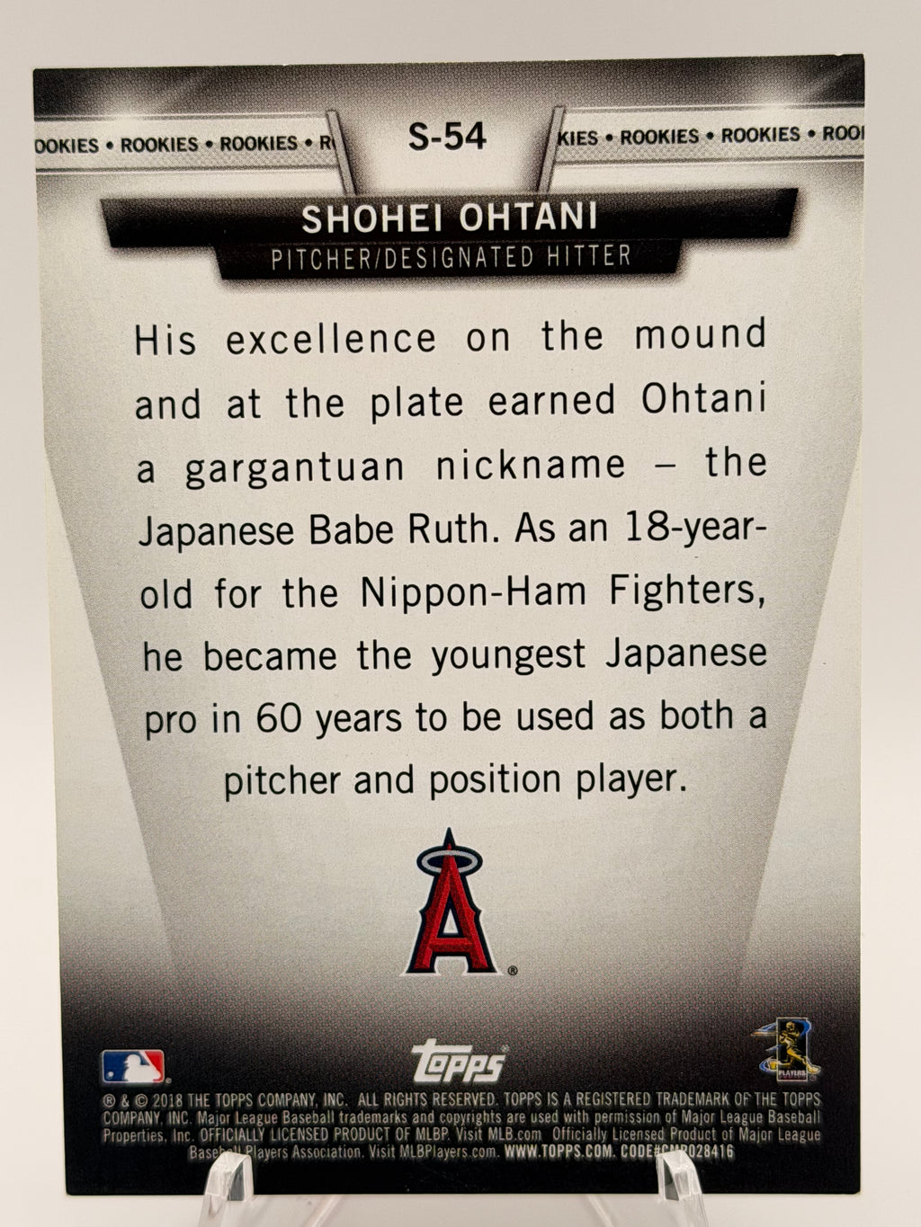2018 Topps Shohei Ohtani Rookie #S-54, Mint