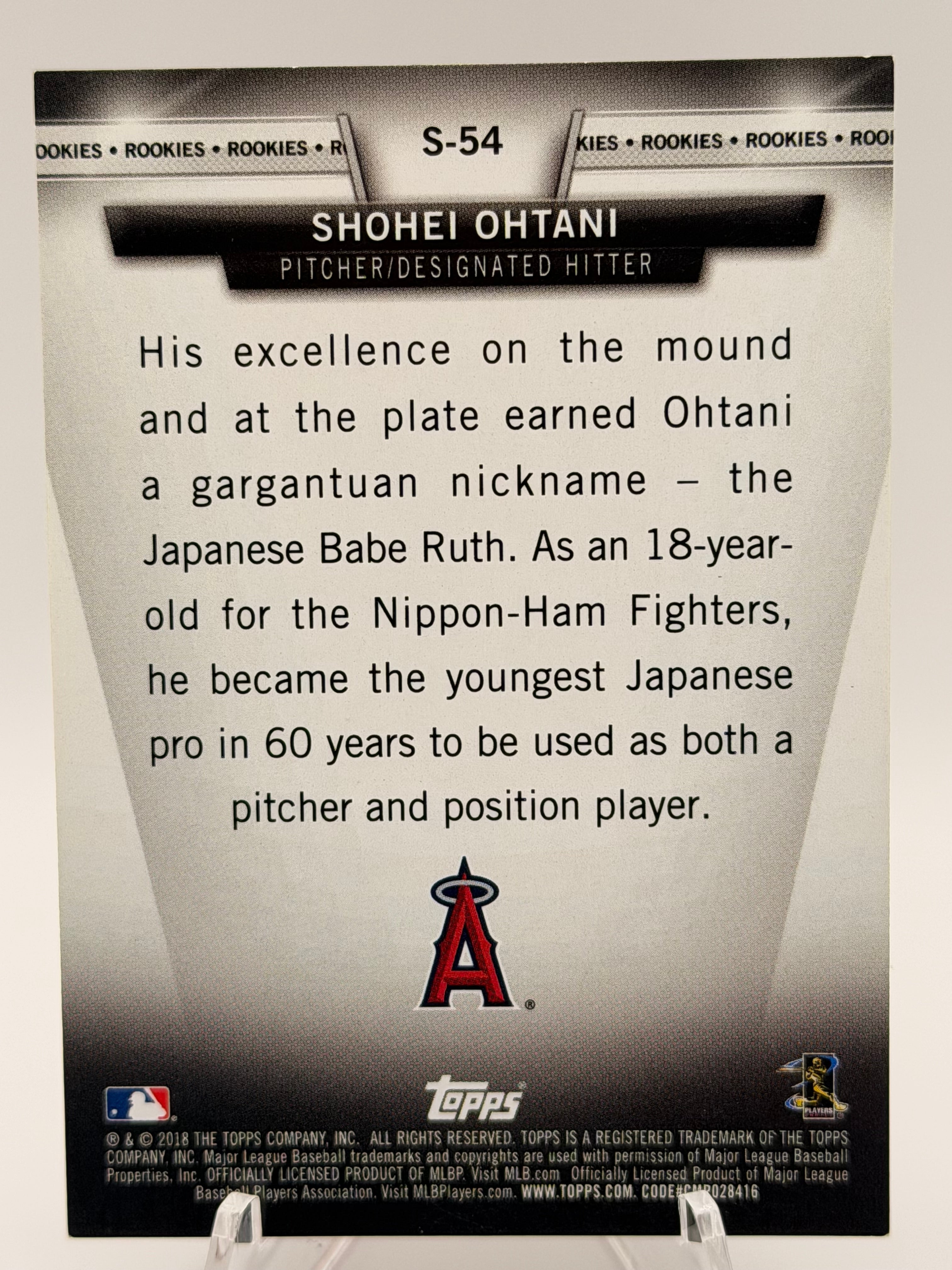2018 Topps Shohei Ohtani Rookie #S-54, Mint