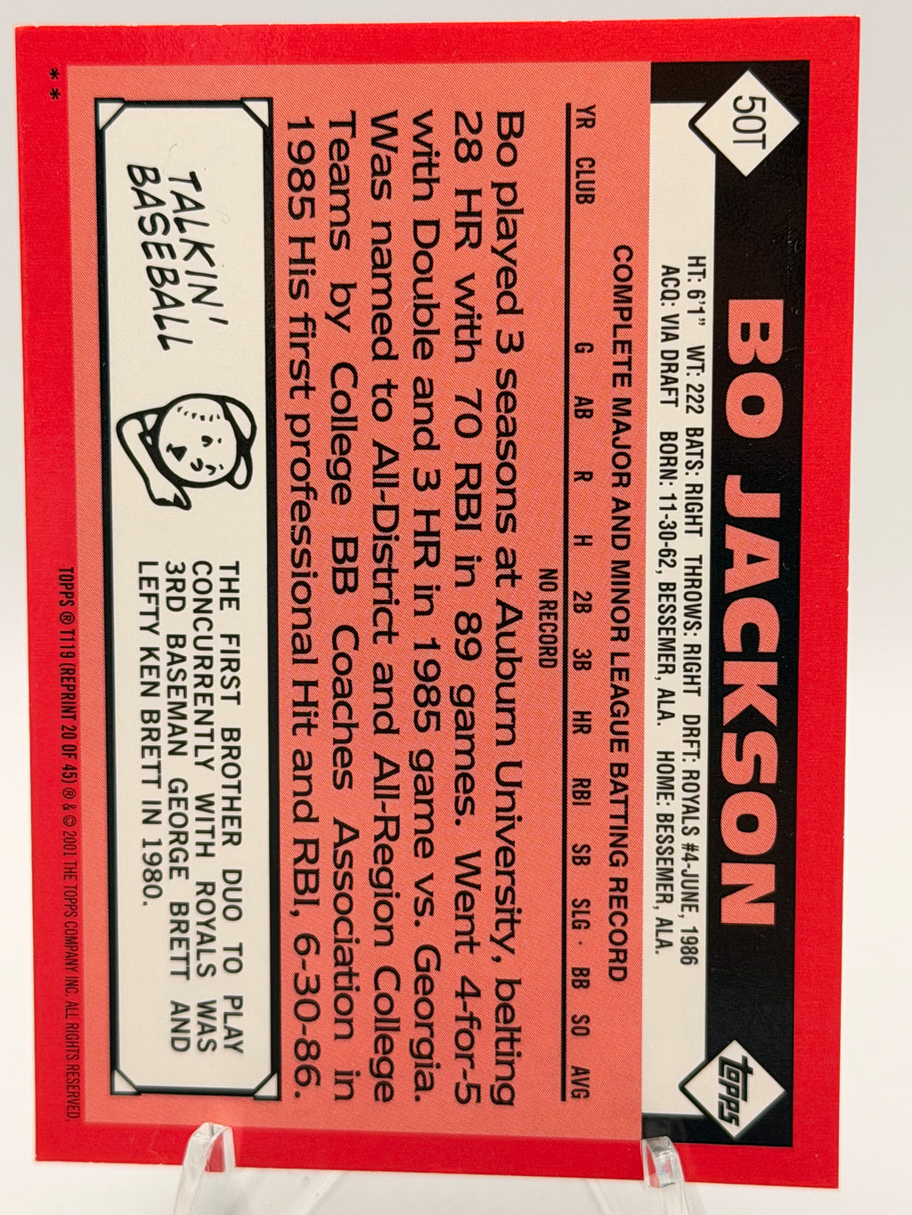 2001 Topps Bo Jackson #50T