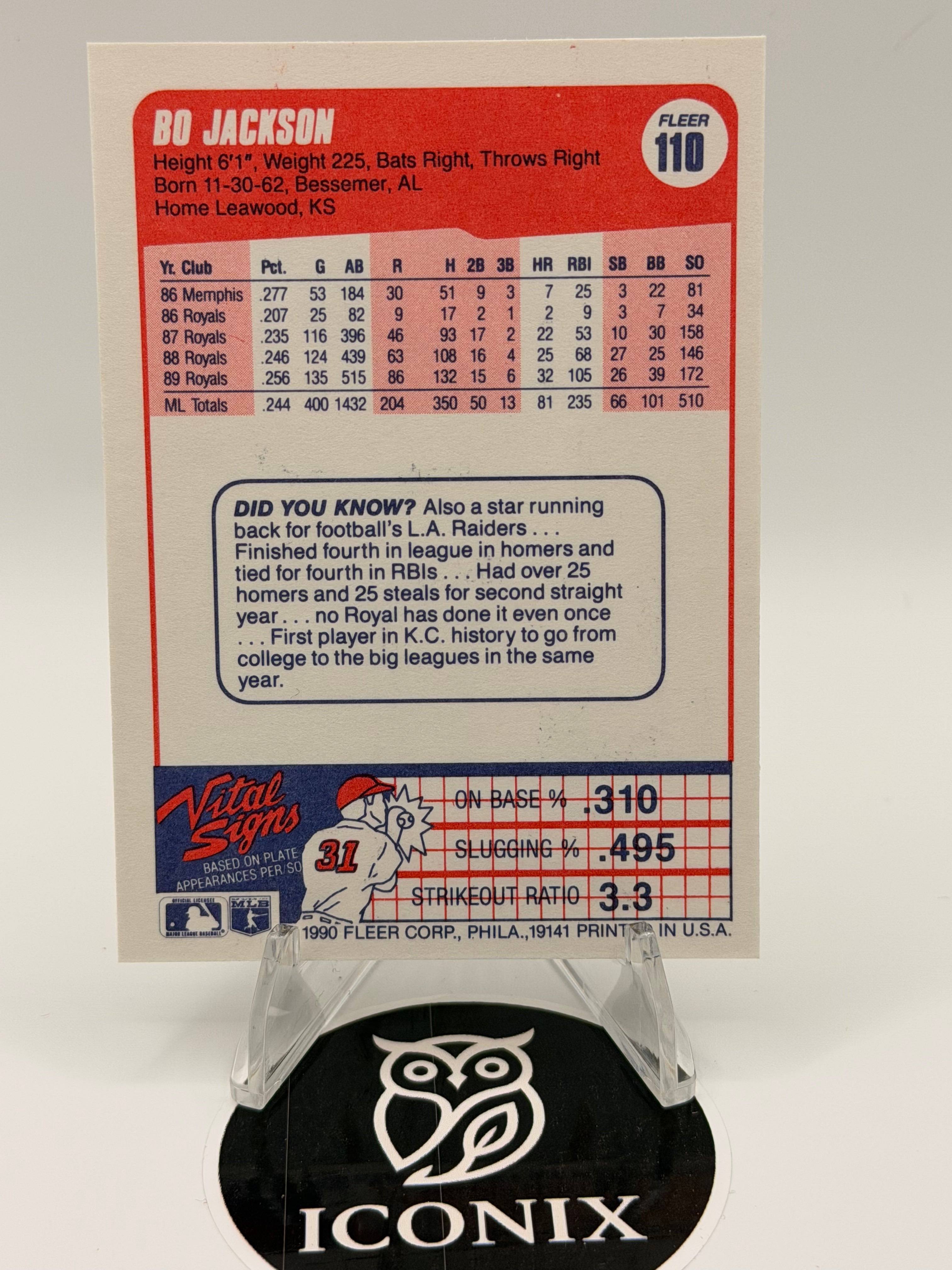 1990, 1991, 1992 Fleer Bo Jackson LOT, Excellent condition, MLB Royals, White Sox