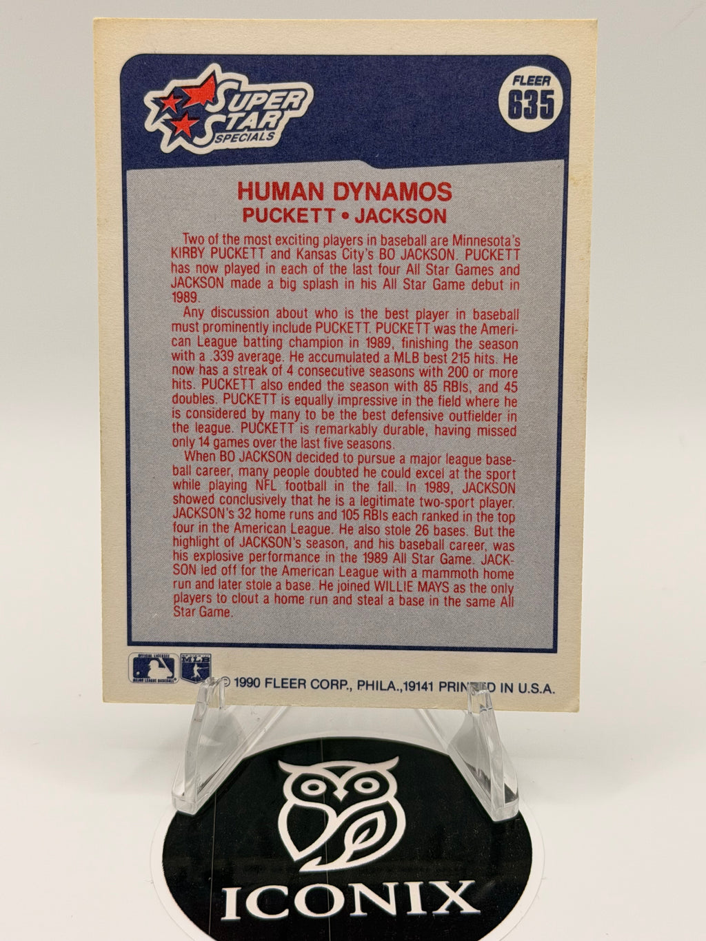 1990 Fleer Kirby Puckett & Bo Jackson #635 Human Dynamos