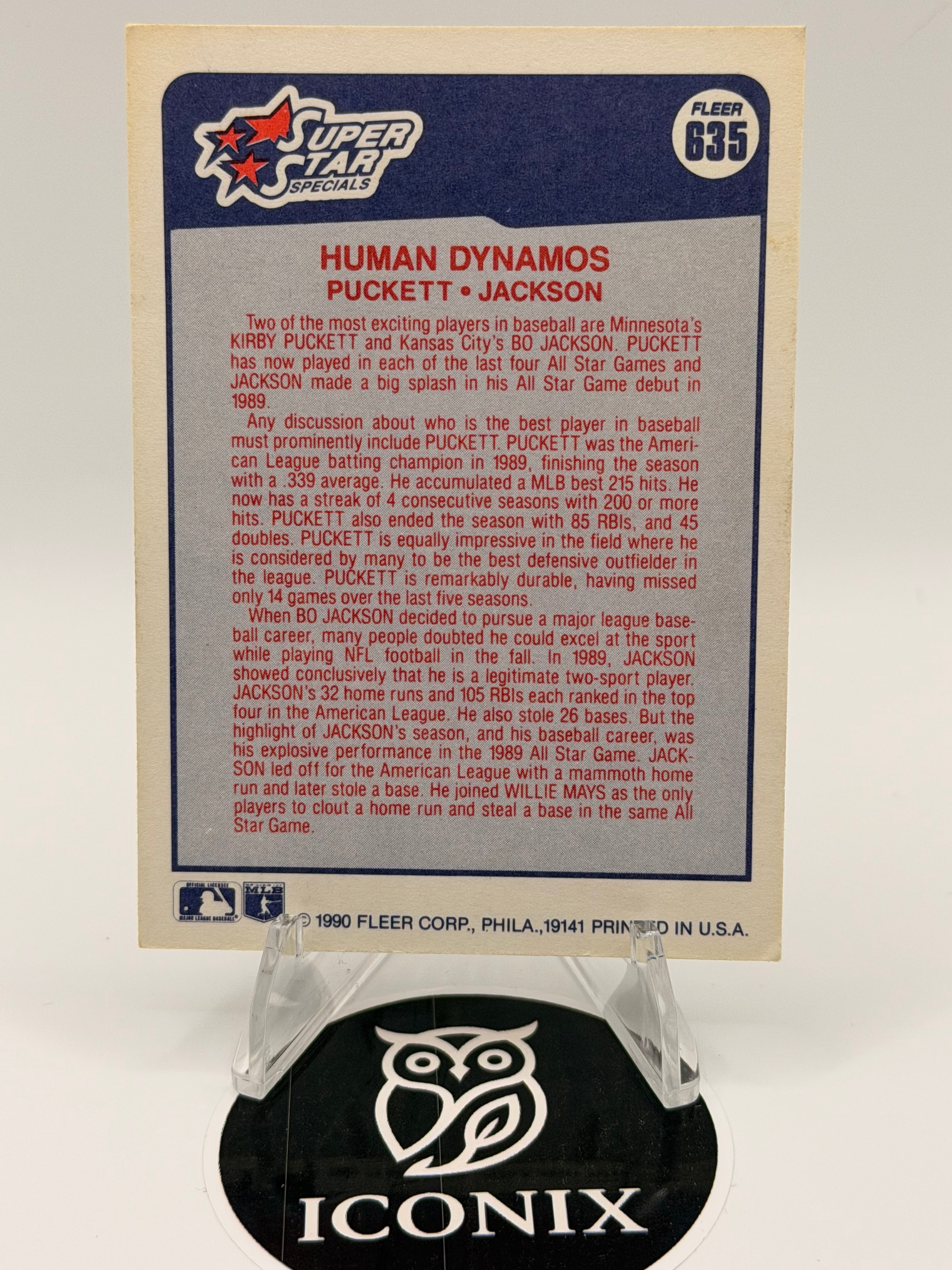 1990 Fleer Kirby Puckett & Bo Jackson #635 Human Dynamos