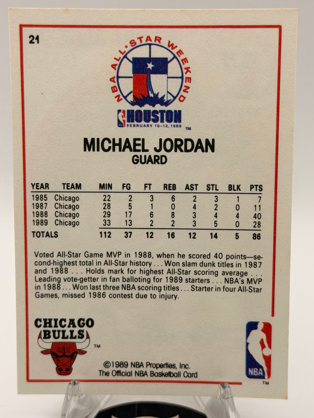 1989 NBA Hoops Michael Jordan All Star #21, NM