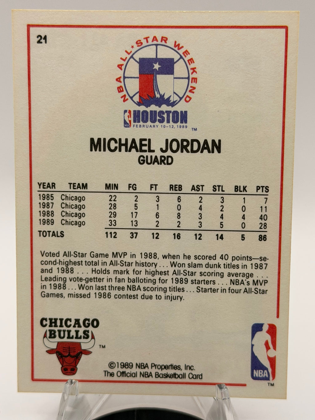1989 NBA Hoops Michael Jordan All Star #21, NM
