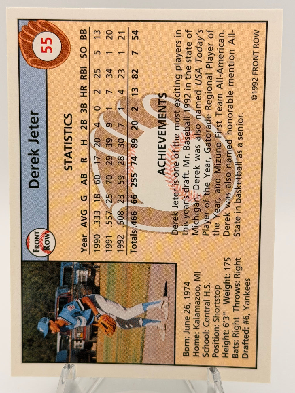 1992 Front Row Derek Jeter MLB Yankees Draft Pick Rookie Card #55 NMT