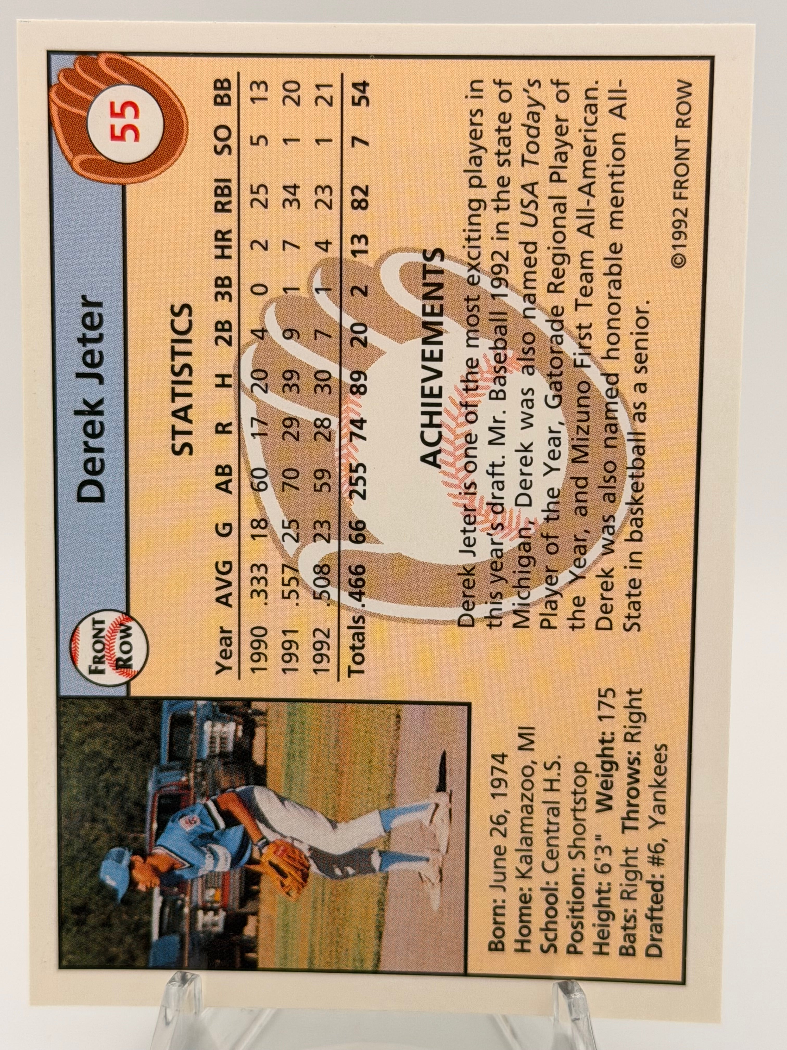 1992 Front Row Derek Jeter MLB Yankees Draft Pick Rookie Card #55 NMT