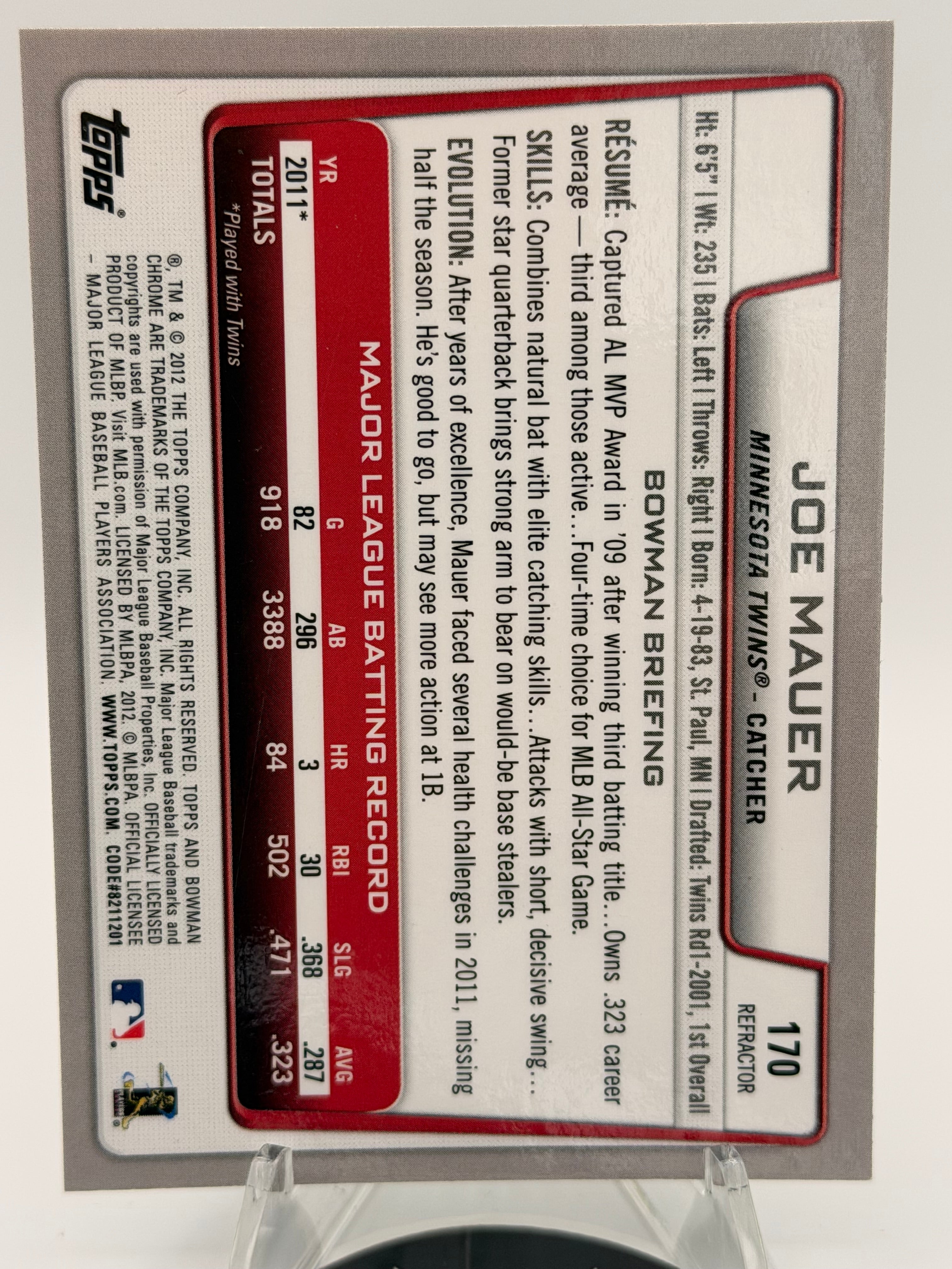 2012 Topps Chrome Joe Mauer Green Refractor #170 NMT