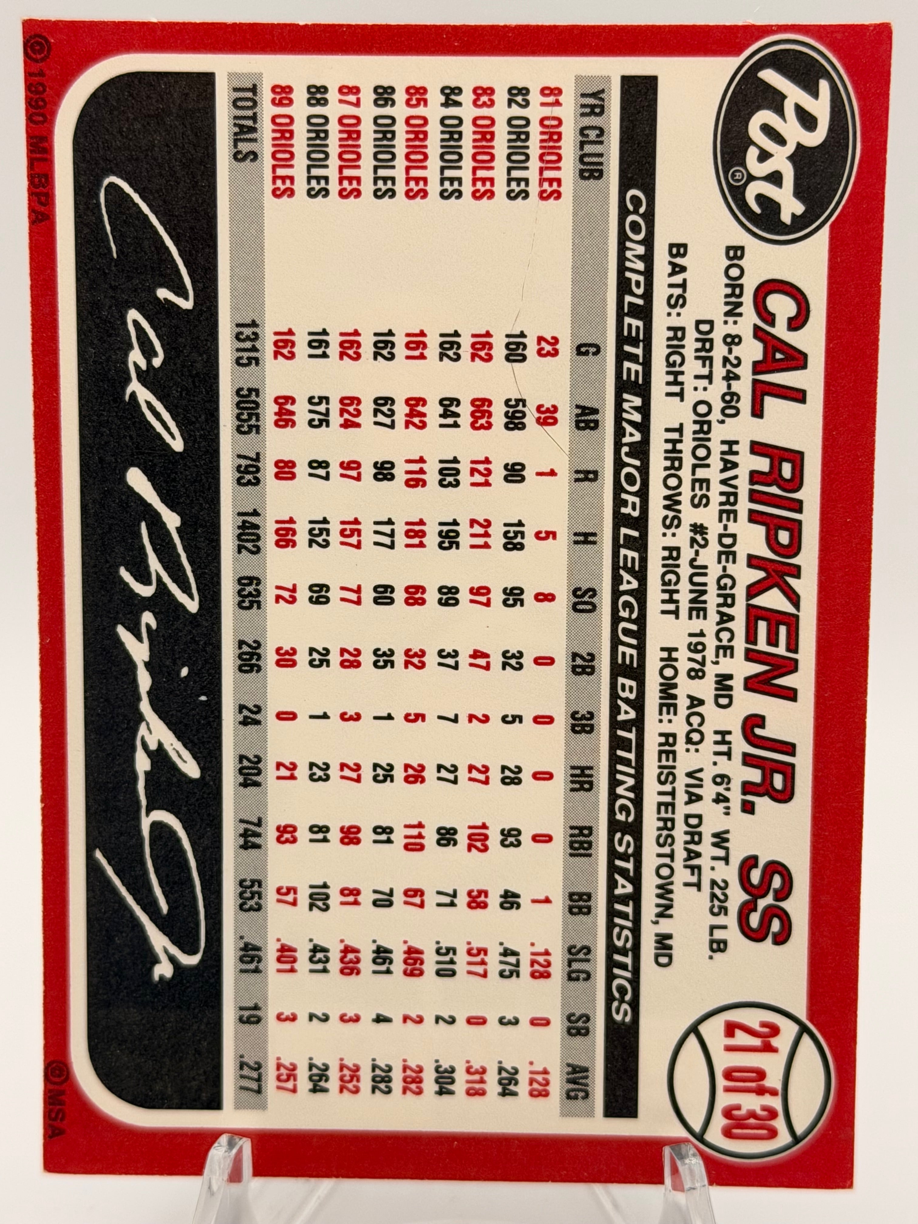 1990 Post First Collector Series Cal Ripken Jr. #21