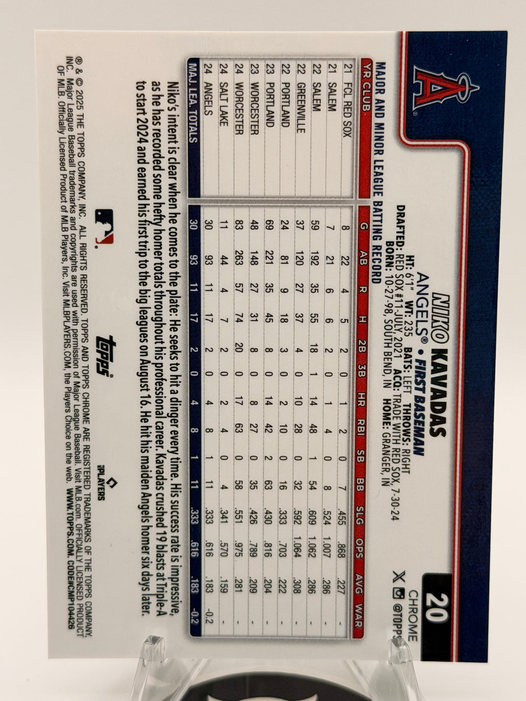 2025 Topps Chrome Niko Kavadas Gold Geometric RC 45/50 #20, NMT Super Rare