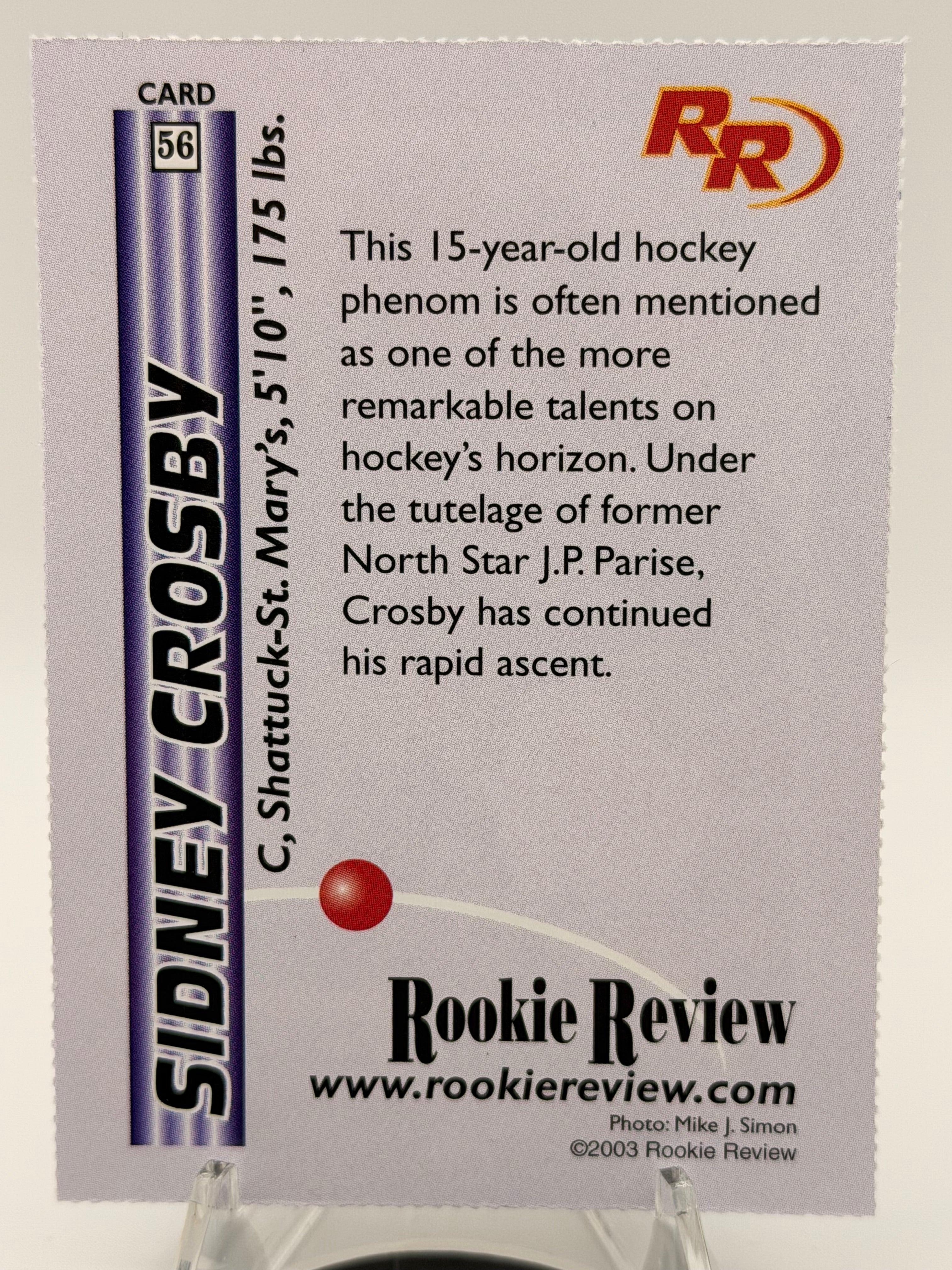 2003 Rookie Review Sidney Crosby 1st Rookie Card #56, NMT - Excellent