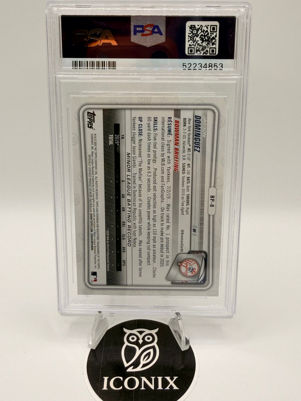 2020 Bowman Jasson Dominguez 1st Bowman #BP-8, PSA GEM 10