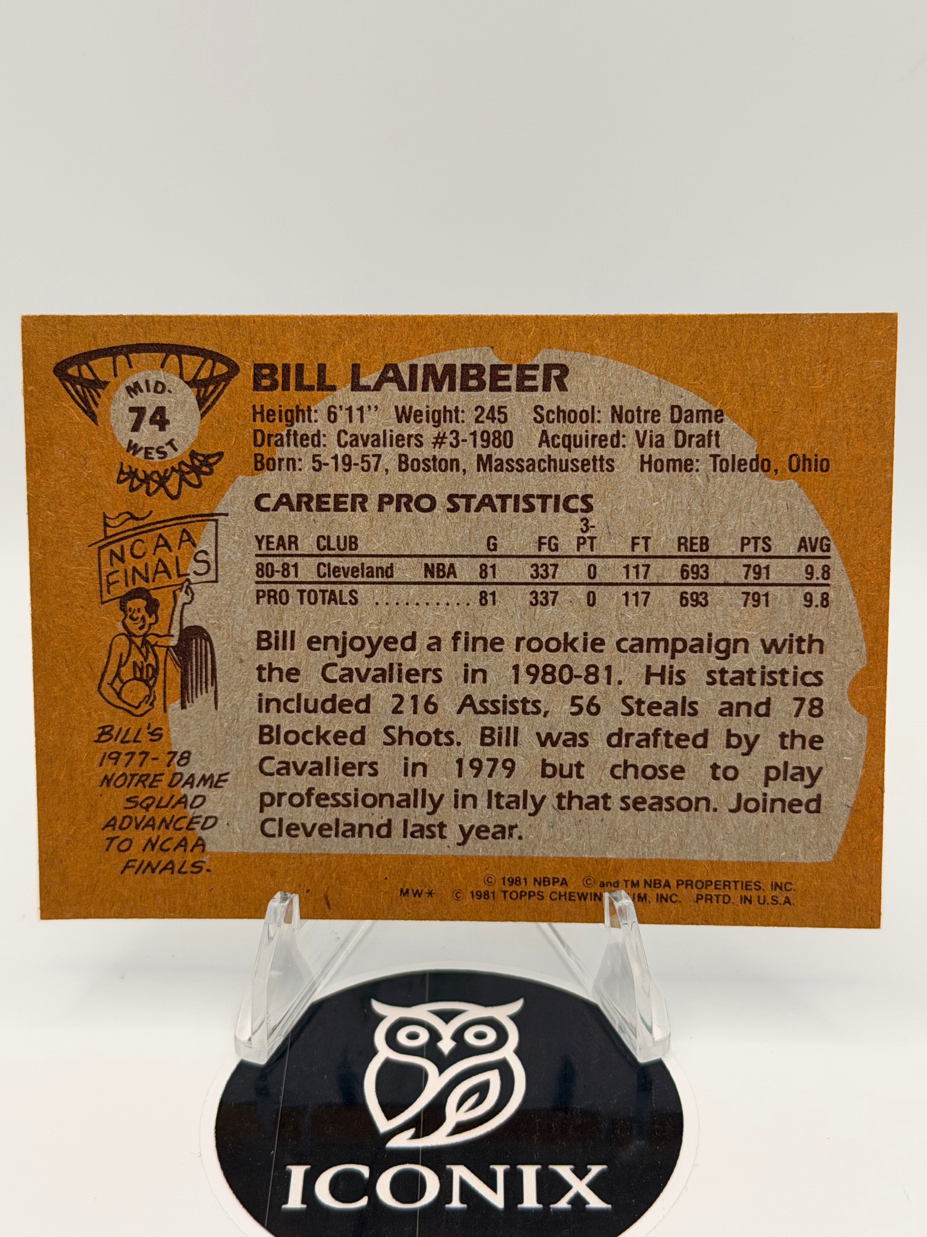 1981 Topps Bill Laimbeer #74