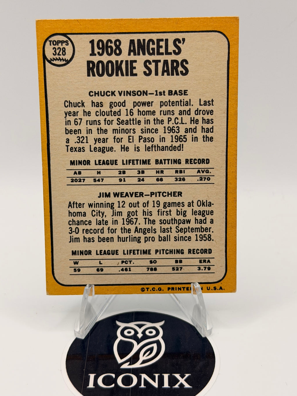 1968 Topps Rookie Stars Chuck Vinson, Jim Weaver, Angels #328