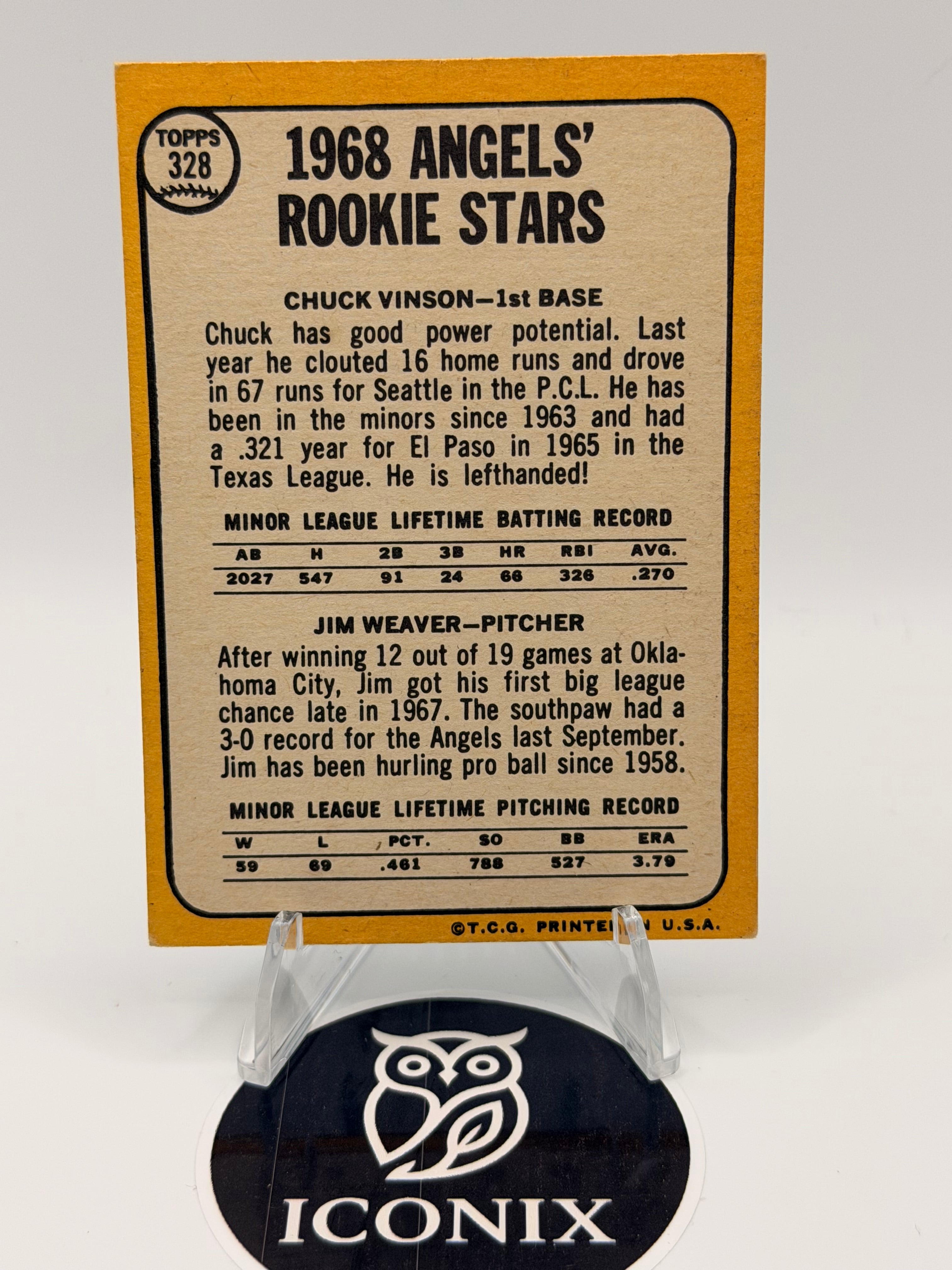 1968 Topps Rookie Stars Chuck Vinson, Jim Weaver, Angels #328
