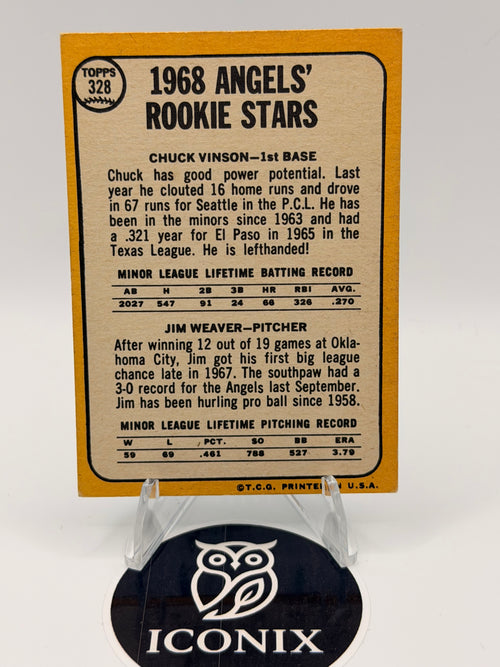 1968 Topps Rookie Stars Chuck Vinson, Jim Weaver, Angels #328