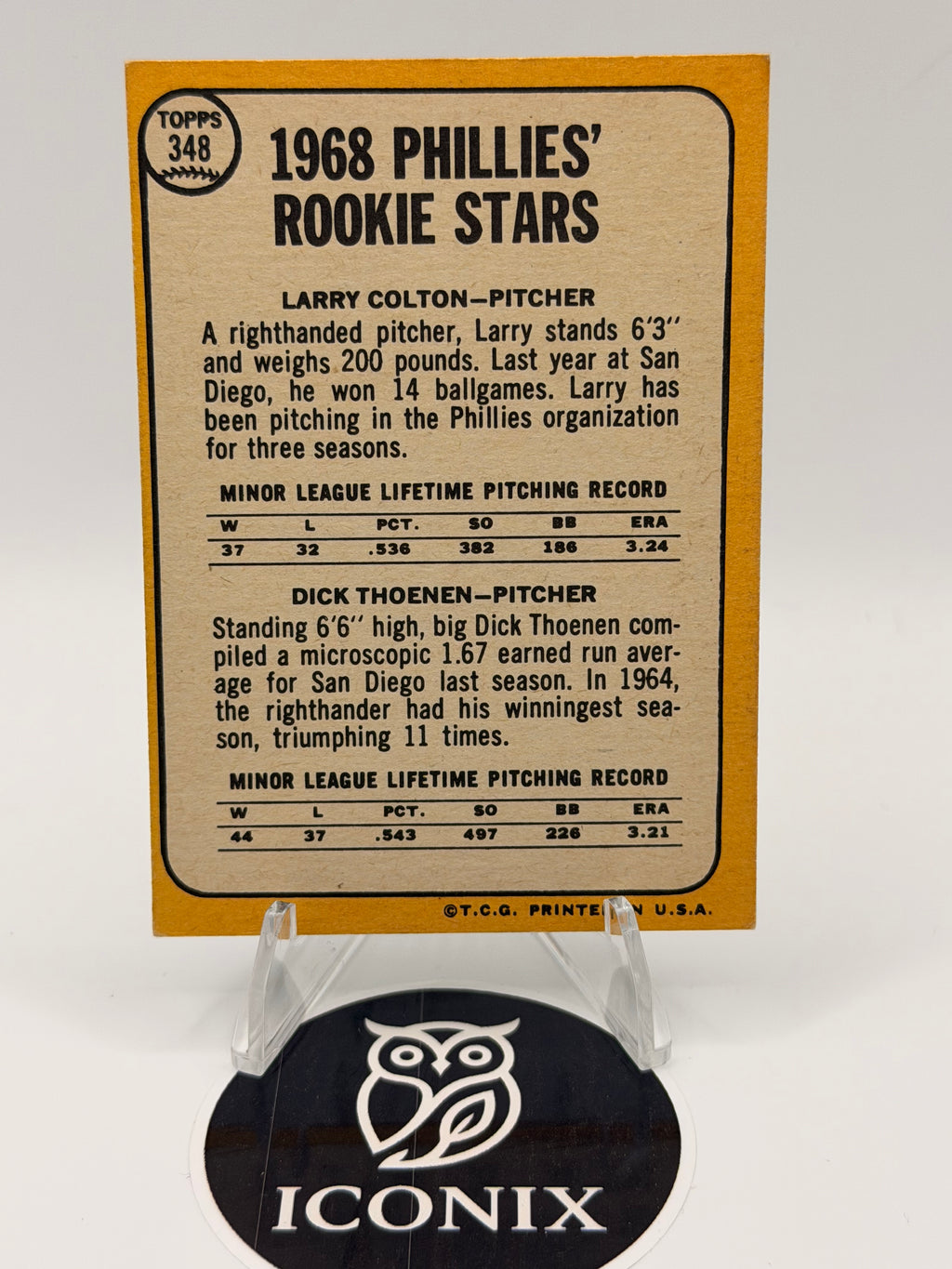 1968 Topps Rookie Stars Larry Colton, Dick Thoenen, Phillies #348