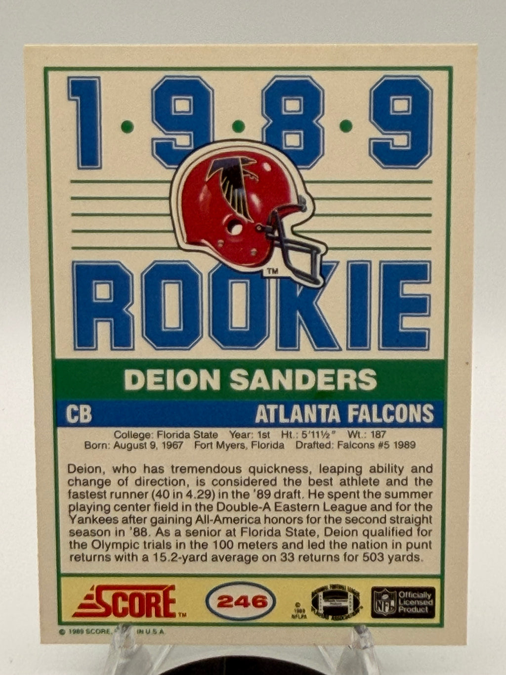 1989 Score Deion Sanders NFL Rookie # 246 HOF Cornerback Atlanta Falcons