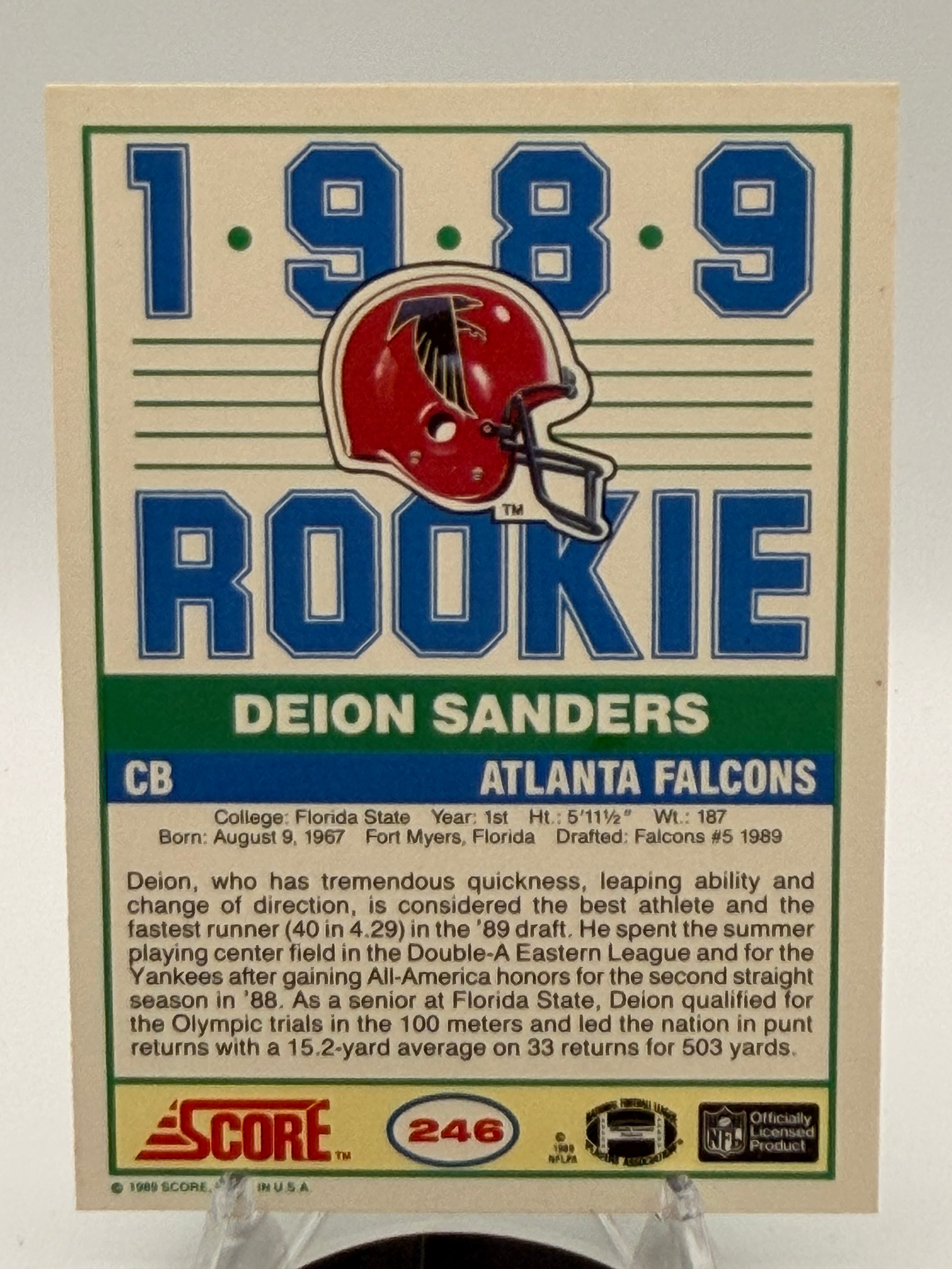 1989 Score Deion Sanders NFL Rookie # 246 HOF Cornerback Atlanta Falcons