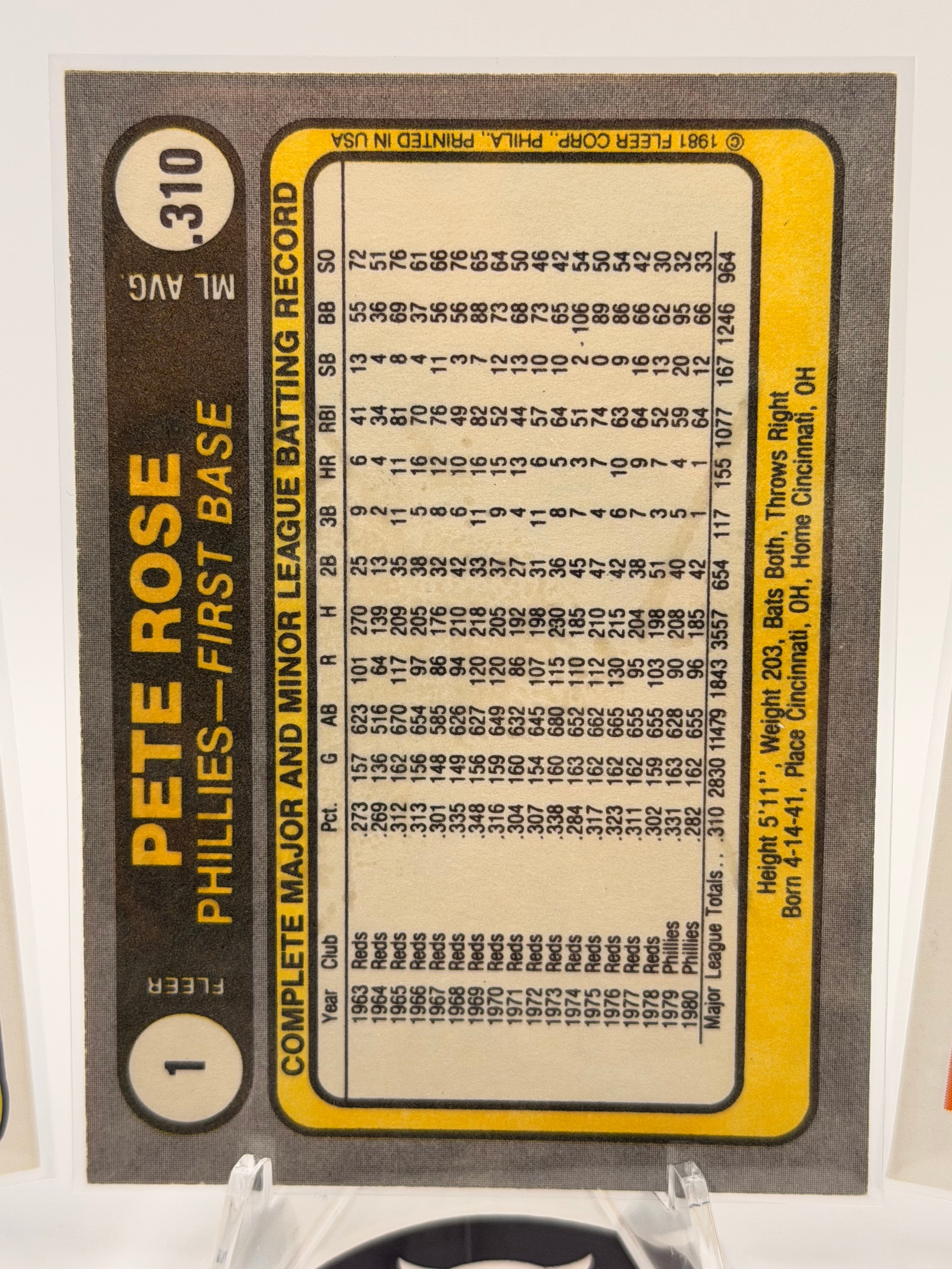 1981 and 1982 Pete Rose Baseball Card Lot (4 cards) NMT